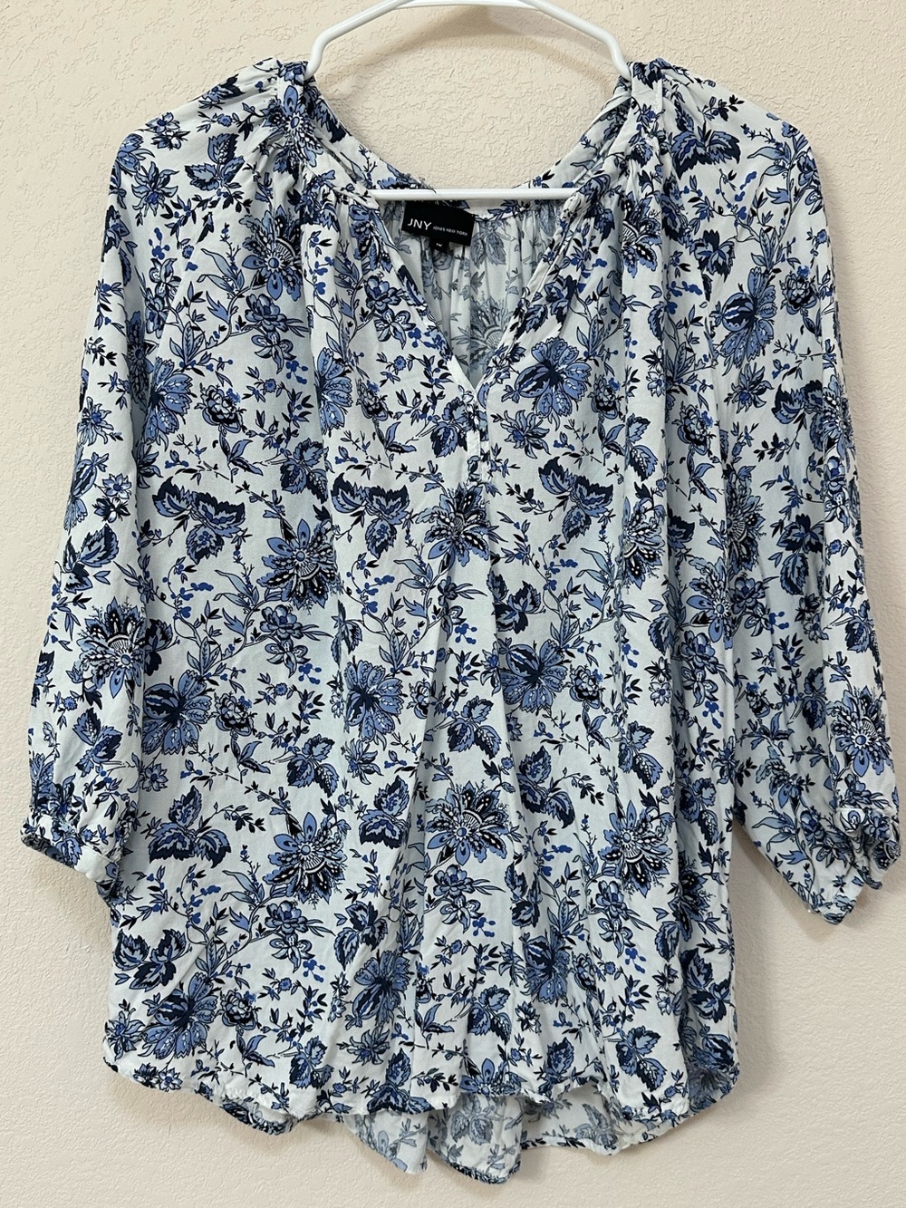 Jones New York Blue and White Floral Peasant Blouse